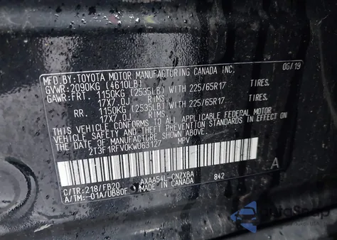 2019 Toyota Rav4 Le z USA, uszkodzony, nr VIN 2T3F1RFV0KW063127